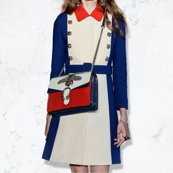 Gucci Calfskin Bee Embroidered Medium Dionysus Shoulder Bag White Blue R… - Picture 2 of 10